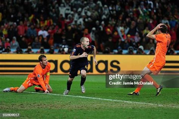 Andrés Iniesta scoring a winning goal in 2010 FIFA world cup finals