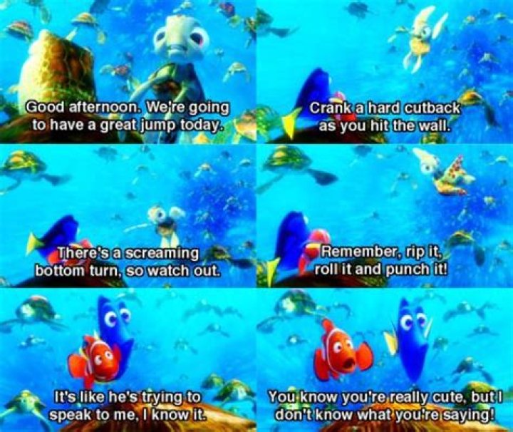 What does squirt say in Finding Nemo?