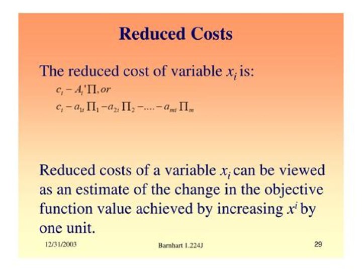 What is a reduced cost in linear programming?