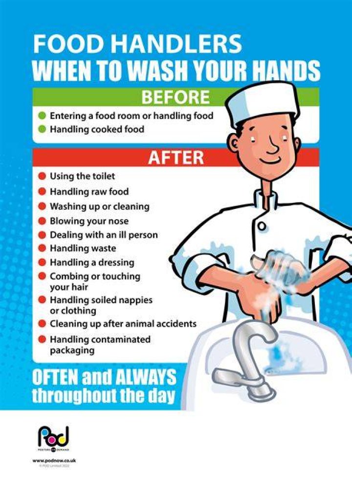 When must a food handler wash his hands twice?